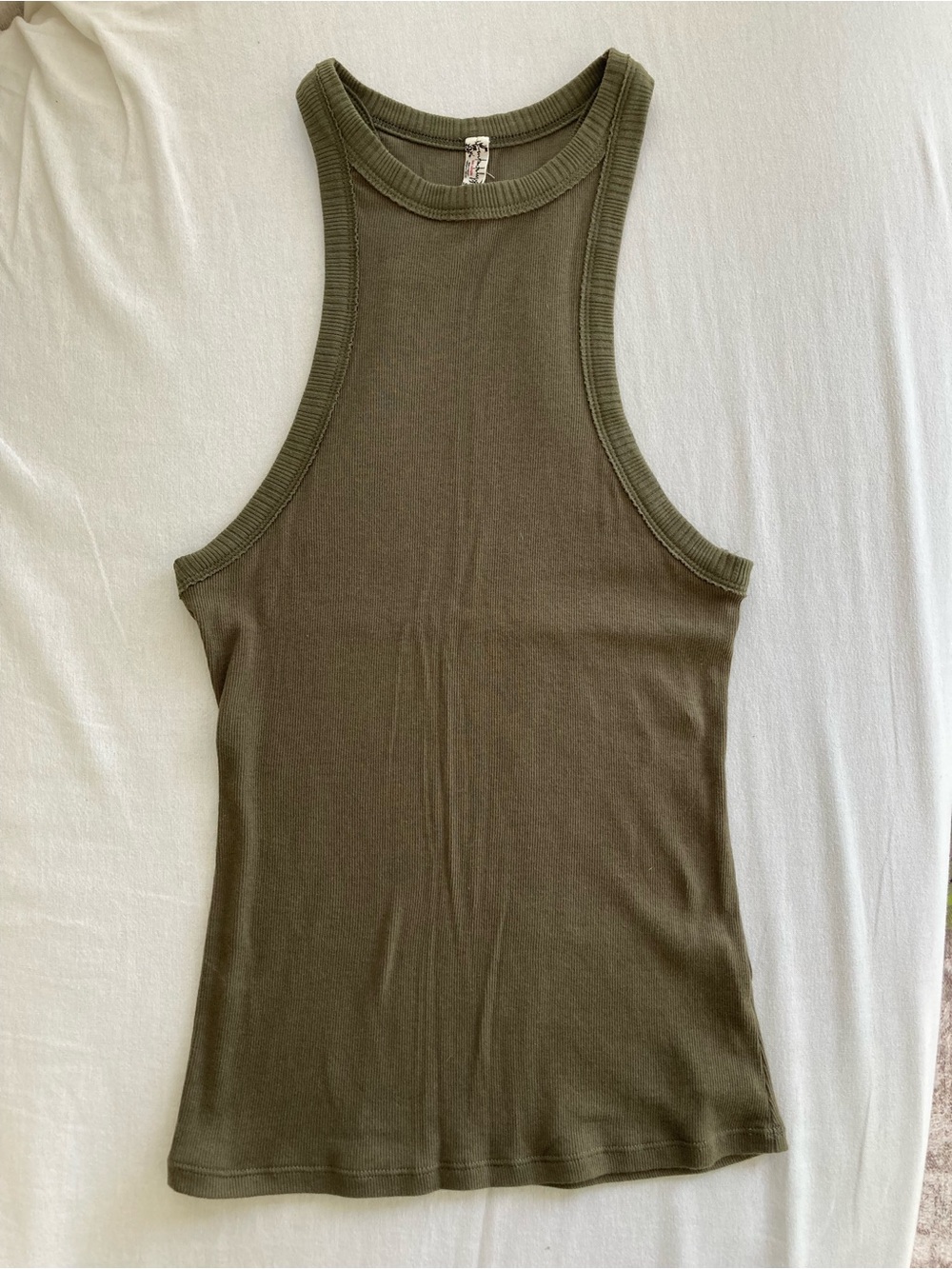 Free people wide eyed high neck tank top small green ribbed racerback - Picture 4 of 12